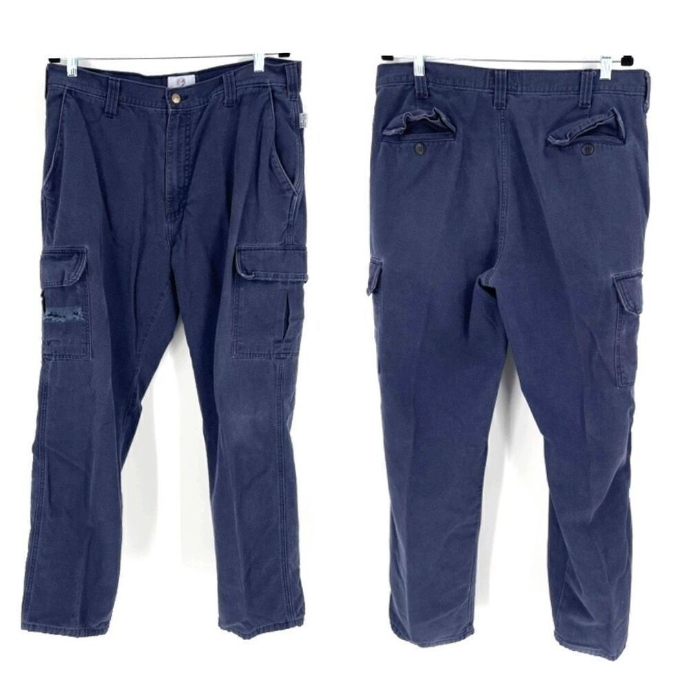 Tyndale Men’s Cargo Flame Resistant FRMC Work pants Size 38‎ x 32 blue destroyed